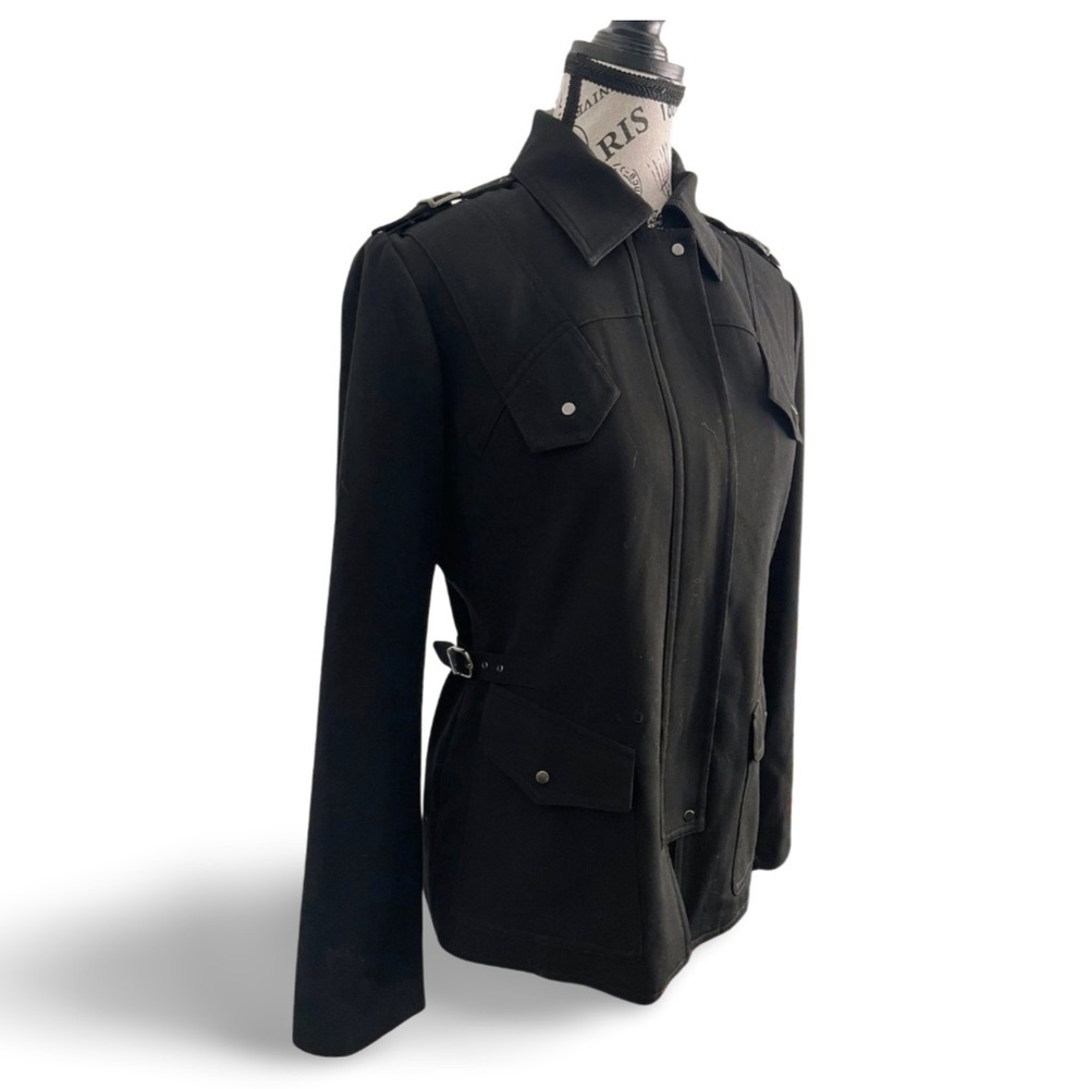 Y2K Black Utility Jacket Military Style With Buckles and Straps Size Medium